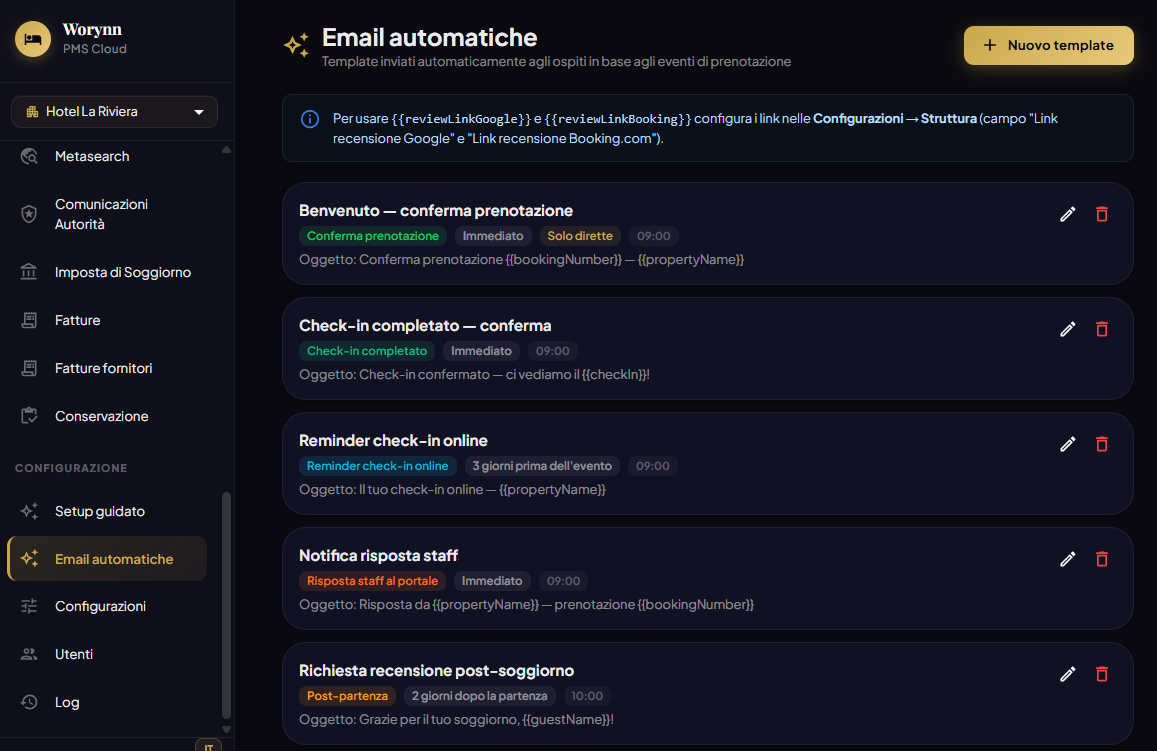 Email Automatiche — lista template