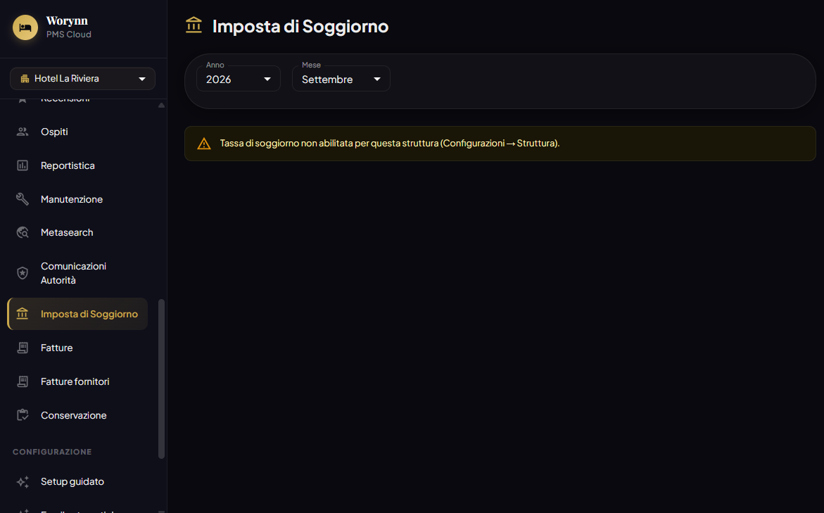 Imposta di Soggiorno — riepilogo mensile