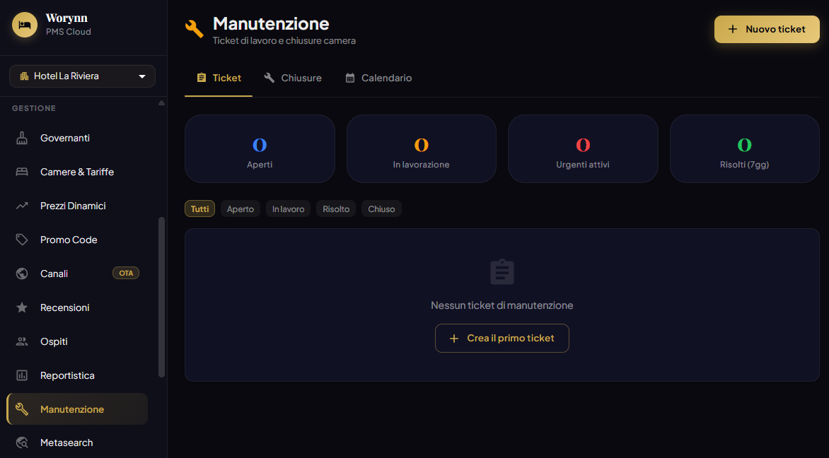 Manutenzione — ticket e stato