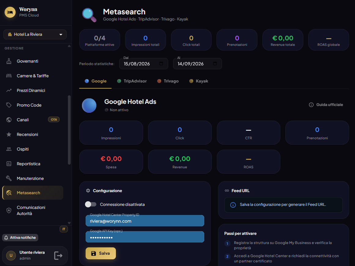 Metasearch — Google Hotel Ads e statistiche